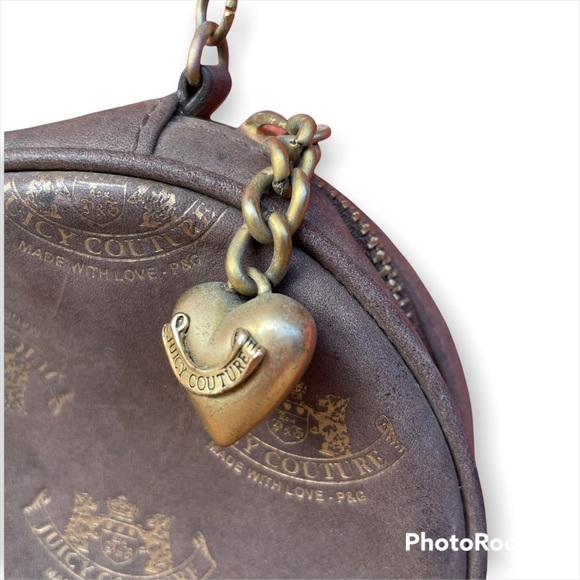 Juicy Couture Mini Round Logo Bag With Heart Charm Chain and Rhinestone strap - Picture 2 of 10